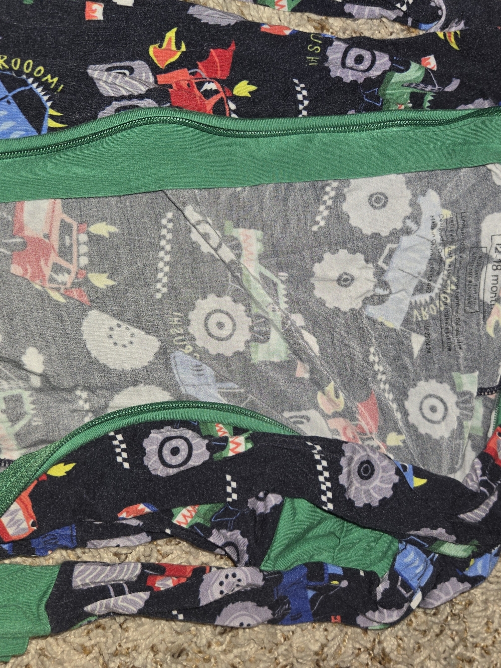 Little Sleepies Black and Green Monster Truck Pajama Set